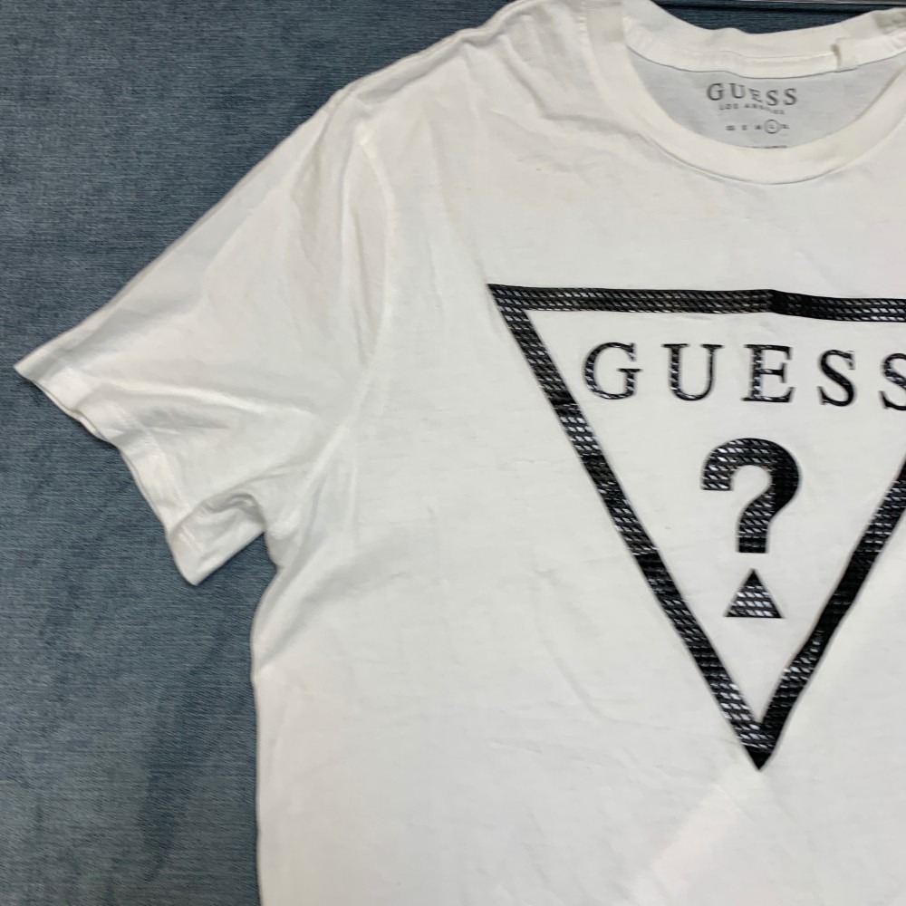 Guess T Shirt Mens Large White Graphic Spell Out Logo Crew Neck Short Sleeve - Picture 7 of 16